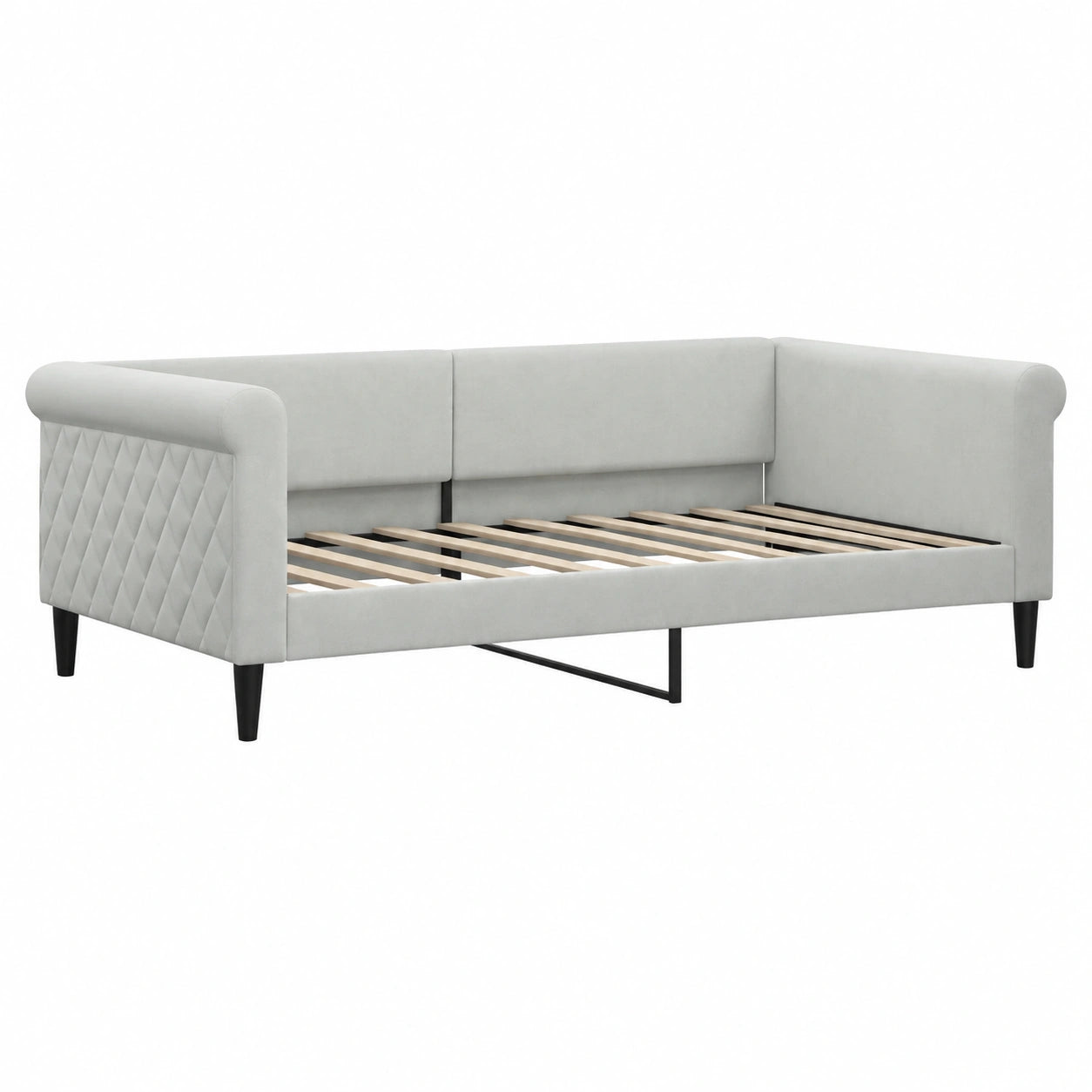 Divano Letto in Velluto Grigio Chiaro 100x190 cm, Struttura in Legno e Metallo, Design Moderno per Soggiorno e Camera da Letto