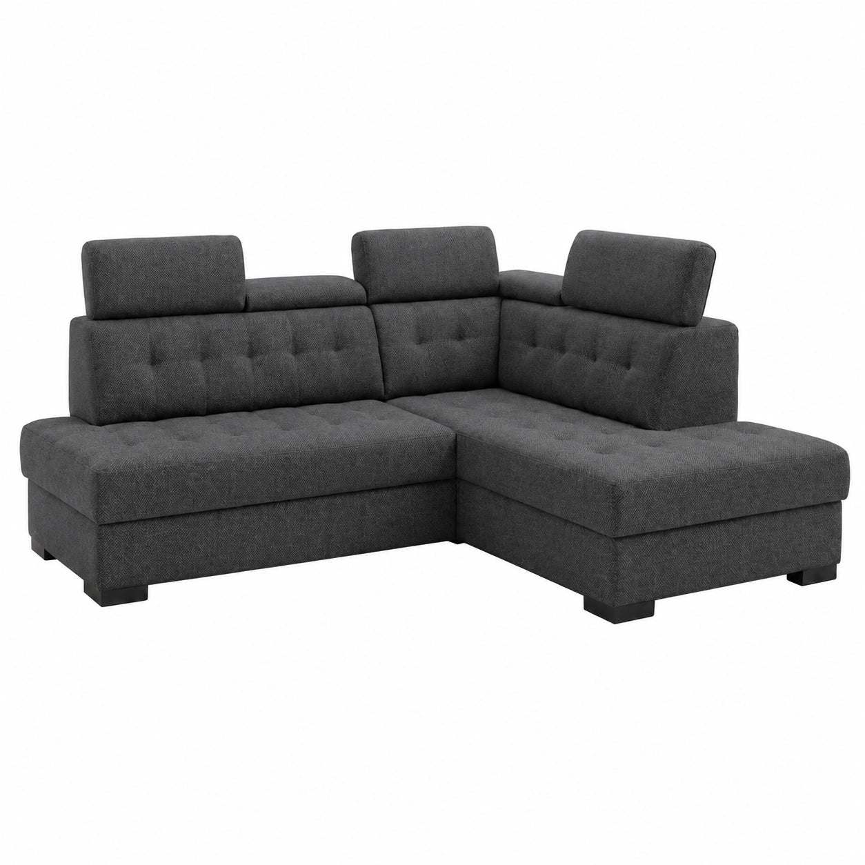 Divano Angolare Modulare Robin Inspire 4 Posti con Letto e Contenitore - 5 Poggiatesta Regolabili - Grafite Scuro 240 cm