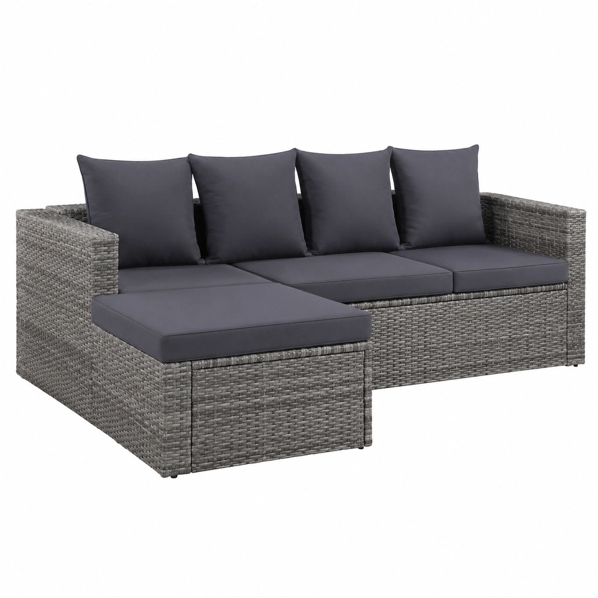 Set 4 Divani Angolari in Rattan per Esterni con Cuscini, Resistente alle Intemperie, Grigio