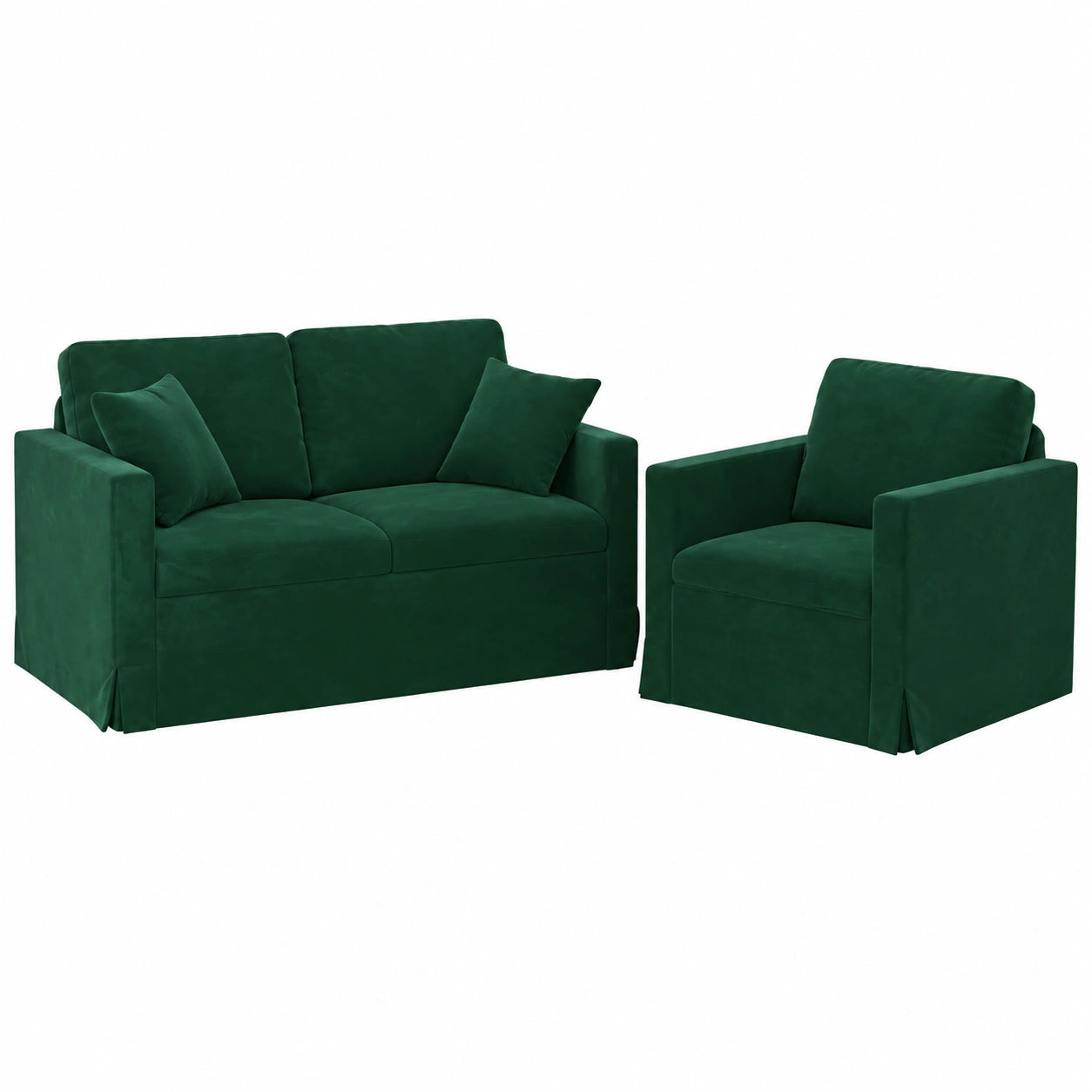 Divano componibile in velluto verde scuro con struttura in metallo, design moderno, 2 posti, 138 x 78 x 80 cm