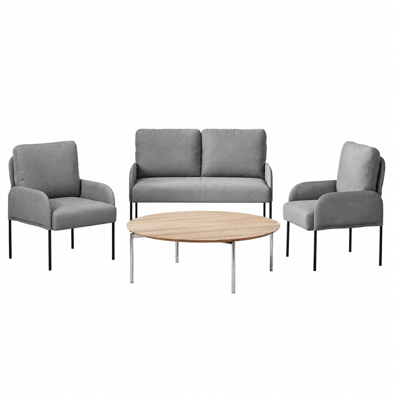 Divano moderno 3 pezzi in compensato grigio scuro, rivestimento poliestere, 115x56x80 cm