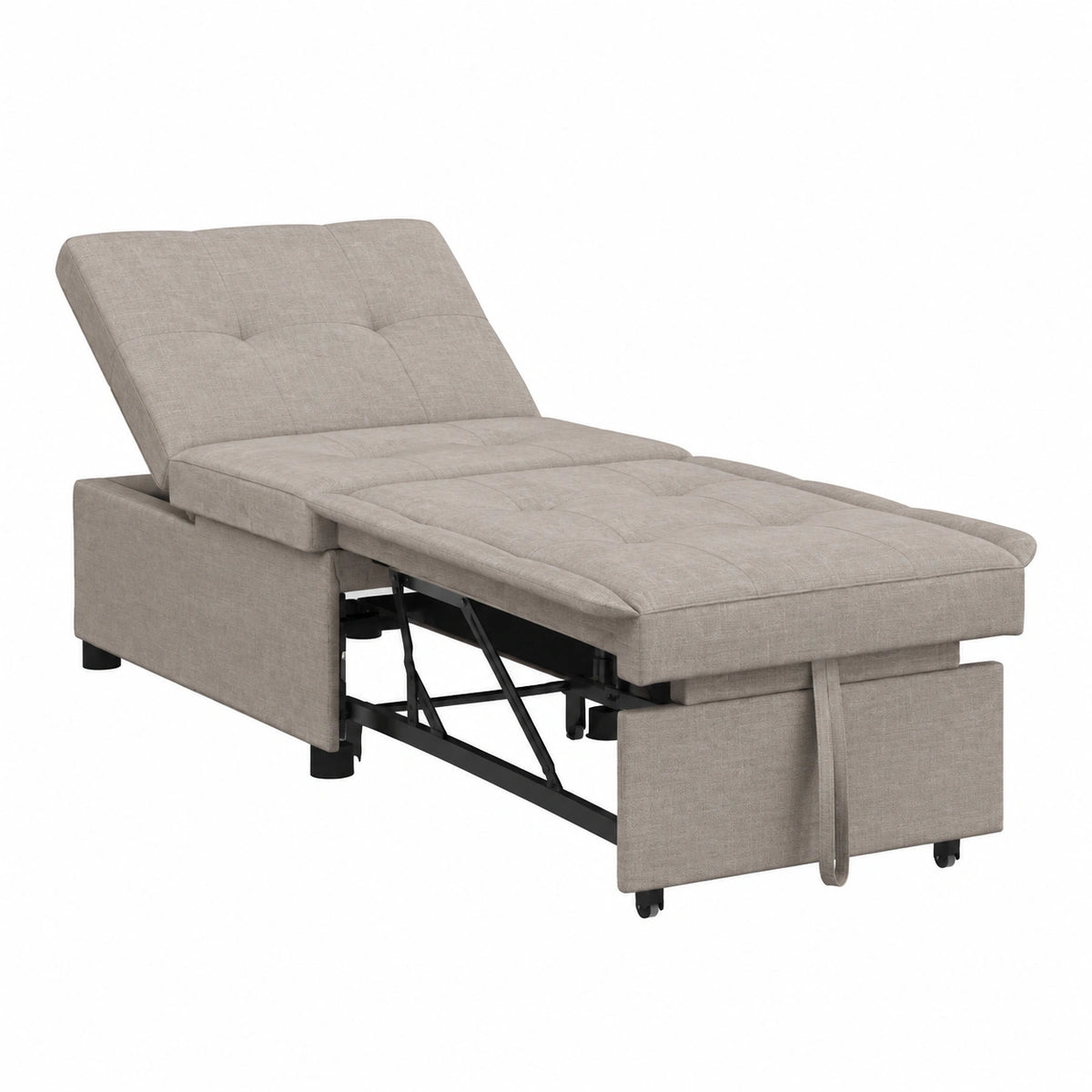 Divano letto moderno in tessuto tortora con contenitore, 194 x 50 x 82 cm per soggiorno e ufficio