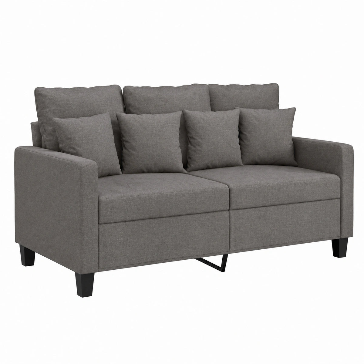 Divano due posti in tessuto color tortora, seduta ampia 120 cm, struttura metallica solida, imbottitura confortevole, stile moderno per salotto, camera ospiti o living