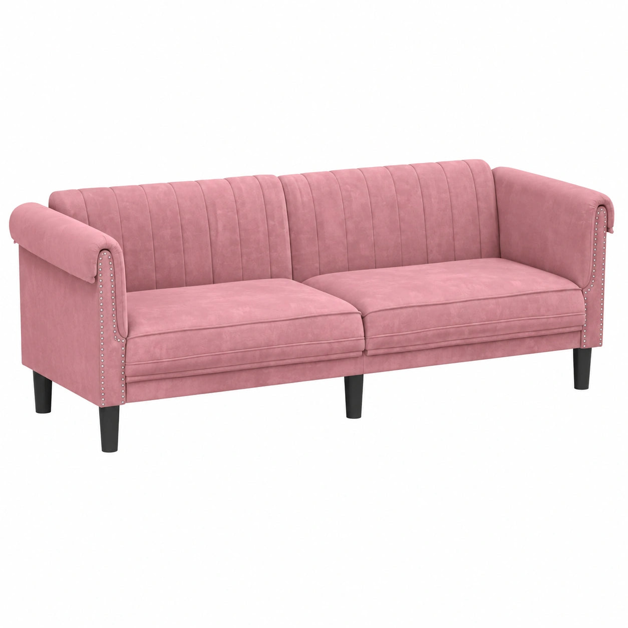Divano moderno 3 posti in velluto rosa, 203x77x74 cm, comfort e stabilità