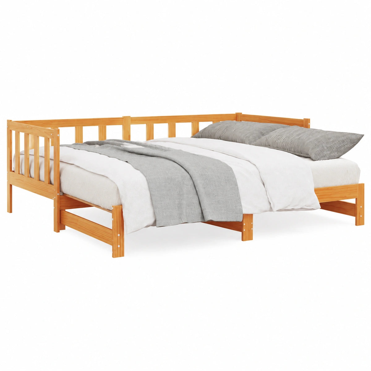 Letto multifunzione in pino massello marrone per soggiorno moderno, 193,5x184x66 cm