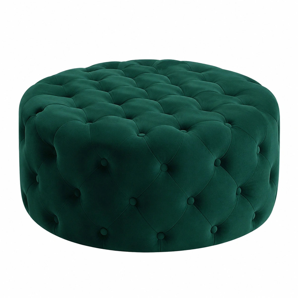 Pouf Rotondo in Velluto Trapuntato - Elegante Tavolino Basso per Camera e Salotto - Design Nordico