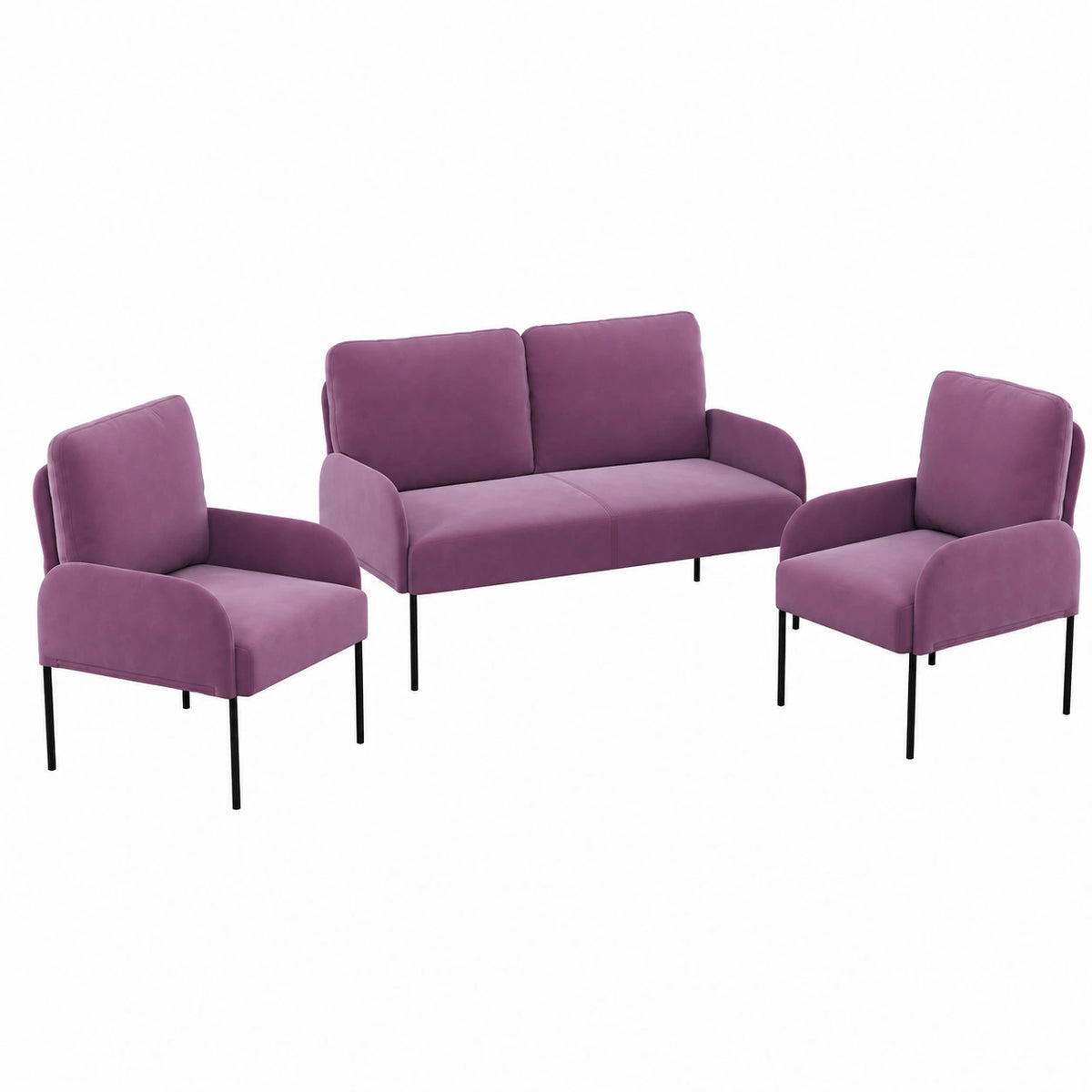 Divano Moderno 3 Pezzi con Cuscini Viola, 115x56x80 cm, Ideale per Soggiorno e Camerette