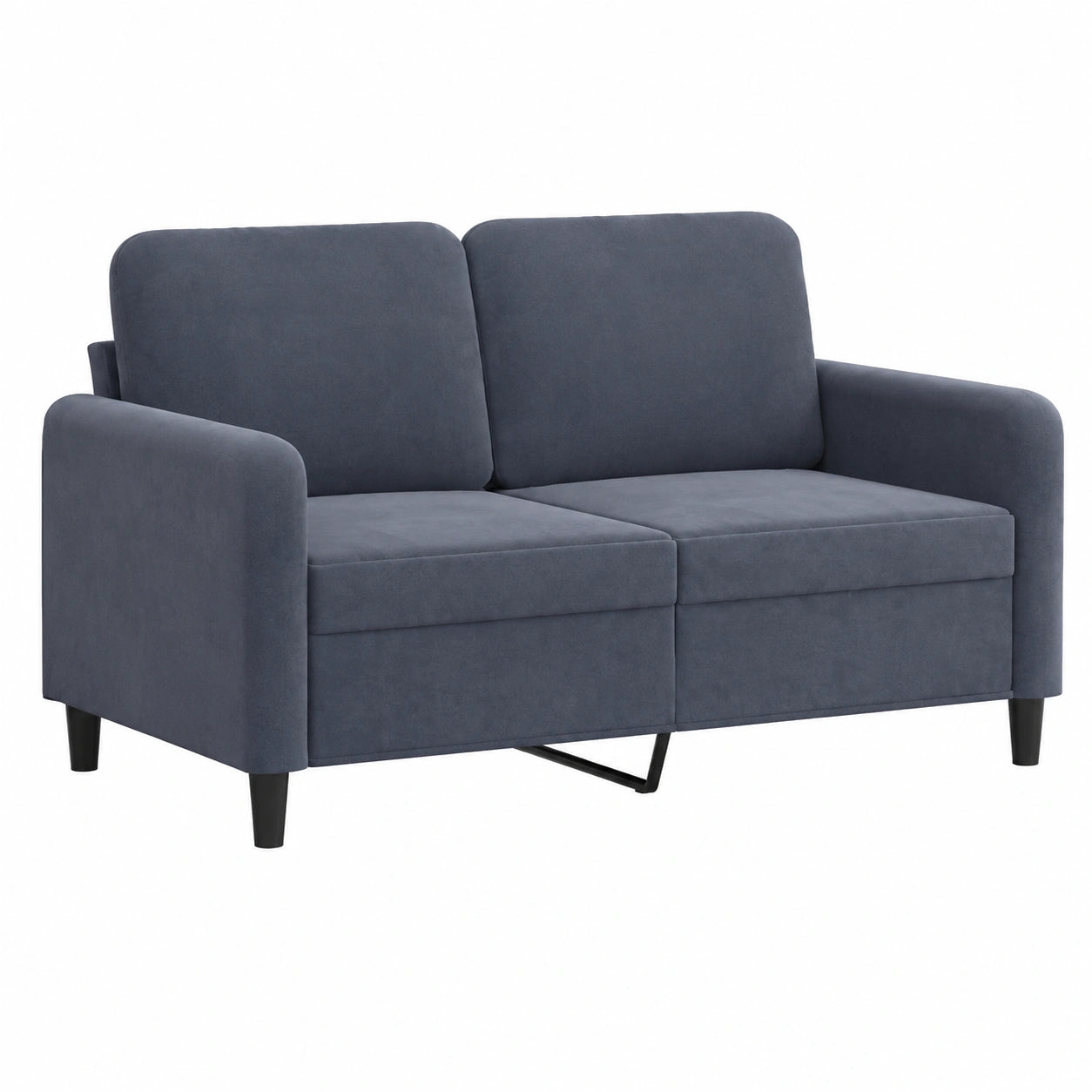 Divano in velluto grigio scuro a 2 posti, seduta ampia 120 cm, struttura metallica, ideale per soggiorno moderno