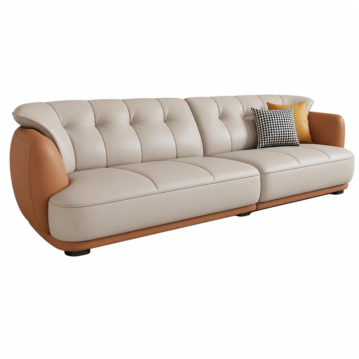 Divano moderno in pelle con struttura in legno, grande e confortevole, perfetto per casa o ufficio