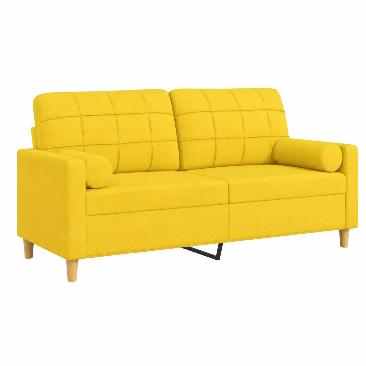 Divano Moderno a 2 Posti Giallo, 140 cm, Struttura in Metallo e Cuscino Decorativo
